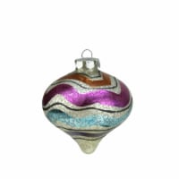 A & B Floral 7  White Mercury Merry and Bright Glass Striped Christmas Finial Ornament