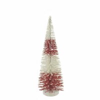 Christmas Rd/Wh Bottle Brush Tree Sm Home Decor Glittered 2-Toned Xt854131
