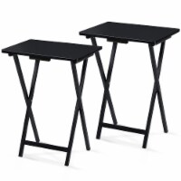 PJ Wood Folding TV Tray Tables with Compact Storage Rack 5 Piece