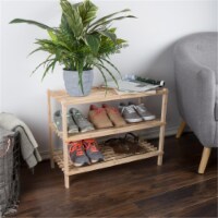 Lavish Home Three-Tier Blonde Wood Storage Shoe Rack