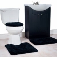 Lavish Home 67-14-BL Super Plush Non-Slip Bath Mat Rug Set, Black - 3 Piece