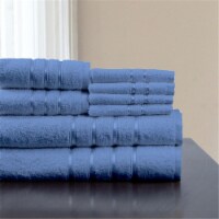 Lavish Home 8 Piece 100% Cotton Plush Bath Towel Set - Blue