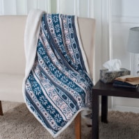 Lavish Home Fleece Sherpa Blanket Throw - Snowflakes