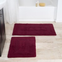Lavish Home 100% Cotton 2 Piece Reversible Rug Set - Burgundy
