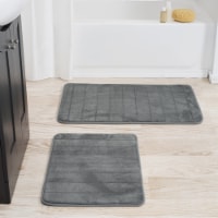 Lavish Home 2 Piece Memory Foam Striped Bath Mat Set - Platinum