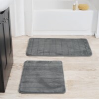 Lavish Home 2 Piece Memory Foam Striped Bath Mat Set - Platinum