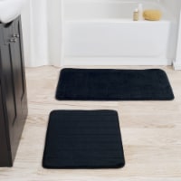 Lavish Home 2 Piece Memory Foam Striped Bath Mat Set - Black