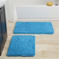 Lavish Home 67-18-B Memory Foam Shag Bath Mat, Blue - 2 Piece