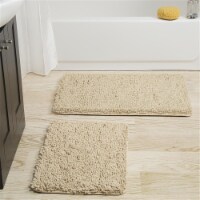 Lavish Home 67-18-I Memory Foam Shag Bath Mat, Ivory - 2 Piece