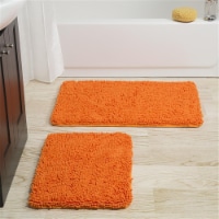 Lavish Home 67-18-O Memory Foam Shag Bath Mat, Orange - 2 Piece