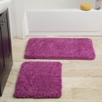 Lavish Home 2 Piece Memory Foam Shag Bath Mat - Pink