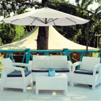 Pure Garden 50-102-T 10 ft. Cantilever Hanging Outdoor Shade Easy Crank & Base Patio Umbrella