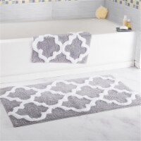 Lavish Home 67-0027-S 100 Percent Cotton Trellis Bathroom Mat Set, Silver - 2 Piece