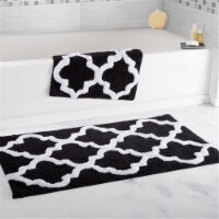 Lavish Home 67-0027-BL 100 Percent Cotton Trellis Bathroom Mat Set, Black - 2 Piece