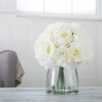 Pure Garden 50-133 Hydrangea & Rose Floral Arrangement with Vase - Cream