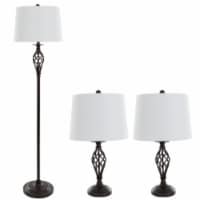 Set of 3 Metal Cage Matching Floor and Table Lamps with LED Bulbs Included
