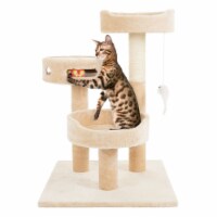 Cat Tree 3 tier 27.5in high 2 hanging toys a 3 ball play area and scr
