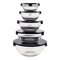Glass Bowl Set 10 Pieces with Black Lids Nesting Storage Bowls