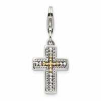 Shey Couture QTC476 14K Gold Sterling Silver 3-D Antiqued Cross with Lobster Clasp Charm
