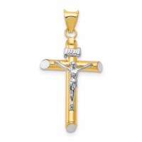 Quality Gold 14K Two-Tone with Rhodium Inri Crucifix Pendant