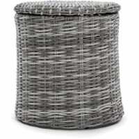 Elle Decor Vallauris Wicker Patio Storage Side Table in Gray