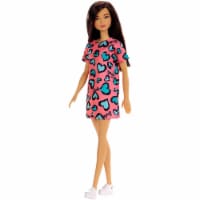 Barbie Brunette Doll Heart Print Dress and Platform Sneakers - Pink/Blue Perspective: Main