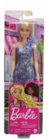 Barbie® Blonde Hair Blue Eyes with Short Blue Sequins Mini Dress and Silver Platform Shoes