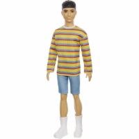 Barbie Ken Fashionistas Doll #175 with Sculpted Brunette Hair Wearing Colorful Striped Shirt Perspective: Main
