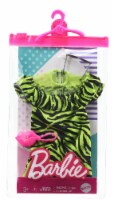 Barbie Fashion Pack of Doll Clothes, 1 Green & Black Zebra Print Mini Dress & 2 Accessories Perspective: Main