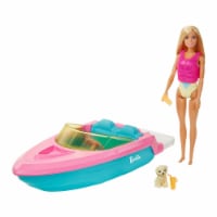 Barbie Doll and Boat Playset with Pet Puppy & Accessories, Fits 3 Dolls & Floats in Water