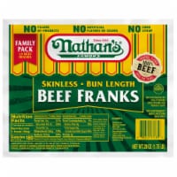 Nathan's Famous Skinless Bun Length Beef Hot Dog Franks Perspective: Main