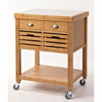 Boraam 50650 Kenta Bamboo Kitchen Cart with Stainless Steel Top - Natural