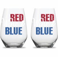 Americana Red Wine and Blue Stemless Wine Glasses - Clear Perspective: Main
