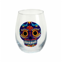 Holiday Home® Day of the Dead Stemless Wine Glass - Purple Skull Perspective: Main