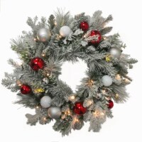 Holiday Home 24" Wreath Flocked with Ornaments Christmas Holiday Décor