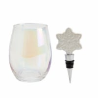 Holiday Home Iridescent Stemless Wine Glass with Snowflake Bottle Stopper Set Perspective: Main