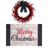 Holiday Home 20" Holiday Wreath and Christmas Doormat