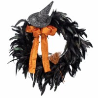 Holiday Home 22" Black Feathers Wreath Halloween Decor Perspective: Main