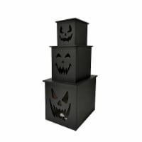 Holiday Home Black Jack-o-Lantern Wooden Illuminated Halloween Box - Set of 3 Perspective: Main