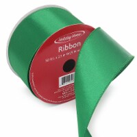 Holiday Home 2.5" Green Satin Wire Edge Christmas Ribbon Perspective: Main
