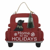 Holiday Home Red Truck with Black Dog and Christmas Tree Wall Hanging Christmas Décor Perspective: Main