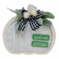 Holiday Home Wooden White Shaped Welcome Pumpkin with Fabric Fall Decor Perspective: Main