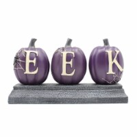 Holiday Home Purple EEK Pumpkins on Base Halloween Decor Perspective: Main