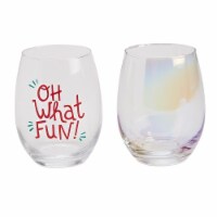 Holiday Home Oh What Fun and Clear Iridescent Stemless Wine Glass Perspective: Main