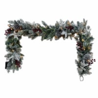 Holiday Home Frosted Holly Fir Garland with Warm White LED Lights Perspective: Main