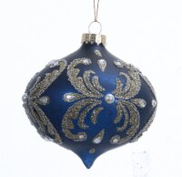 Holiday Home Tear Drop Glitter Ornament Christmas Decor - Blue/Gold Perspective: Main