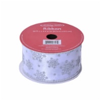 Holiday Home® 2.5" White Satin with Silver Glitter Snowflake Ribbon Perspective: Main