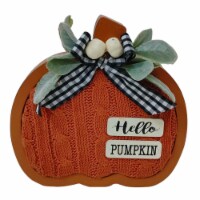Holiday Home Wooden Orange Shaped Hello Pumpkin with Fabric Fall Décor Perspective: Main