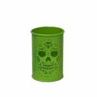 Holiday Home 5" Day of the Dead Green Metal Candle Holder - Dia de Los Muertos Perspective: Main