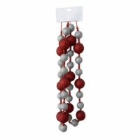 Holiday Home 6' Red and Silver Glitter Ball Garland Christmas Holiday Decoration Perspective: Main